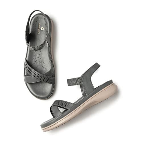 Marc Loire Women's Comfortable Slip on Casual Open Toe Flats (Dark Grey, numeric_8)