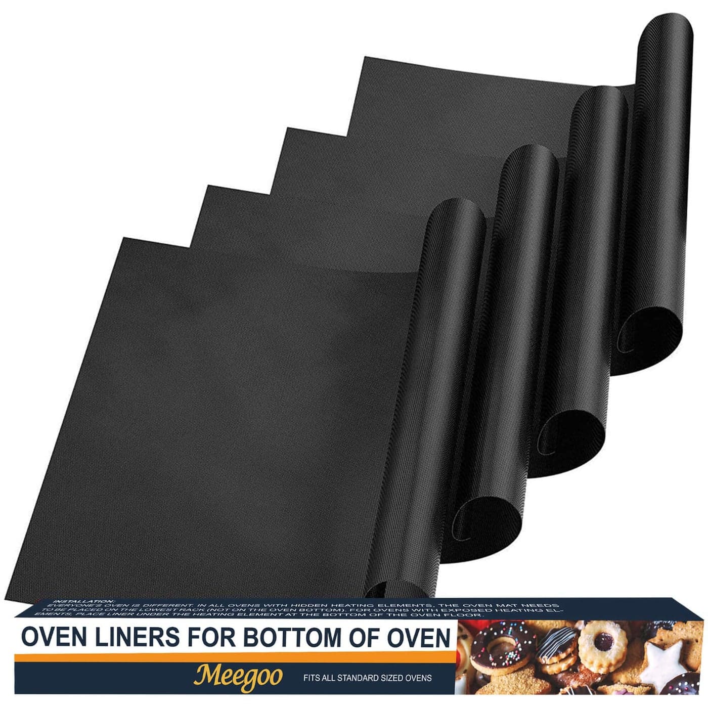 Meegoo Oven Liners for Bottom of Oven 4 Pack Large Non Stick Oven Liners Oven Mat For Bottom of Electric Oven and Gas Oven BPA and PFOA Free 1574x 2362