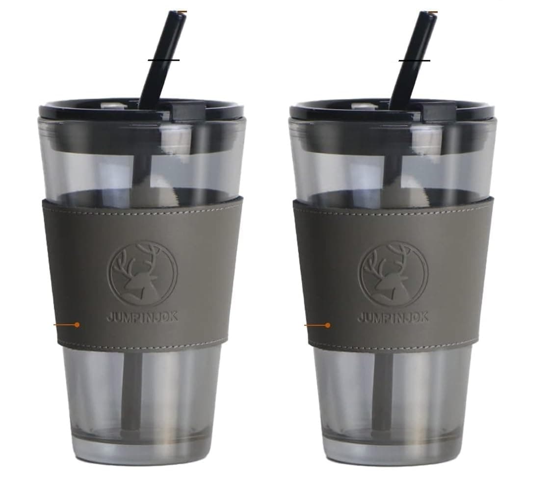 Simple Modern Reusable Glass Tumbler Cups Leather Sleeve Lids Straws Perfect EcoFriendly Gift for Iced Coffee Mug Cold Sodas Tea Cups Juice Dishwasher Safe Grey Tumbler Mug Set of 2