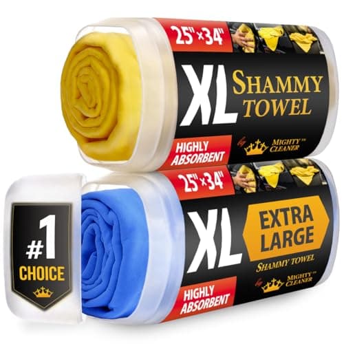 Premium XL Shammy Towel for Car 2pk 34x25 Super Absorbent Chamois Cloth Spots ScratchFree Reusable Car Drying Towels