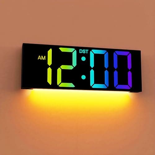 JALL 12'' Large Digital Wall Clock, Big LED Number Dispaly, RGB Colors, DST, Night Light for Classroom Living Room Bedroom Mounted Birthday Xmas Gift for Senior, Mem Womem (Black, 12 inches)