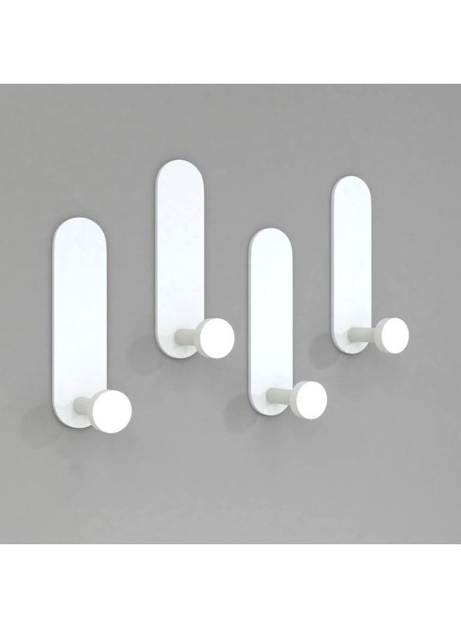 4 Pack Self Adhesive Hooks Sticky No Drill Towel Hooks Hangers Heavy Duty Wall Mounted Door Hook for Coat/Bathrobe/Towel/Keys in Bathroom Shower Kitchen (White)