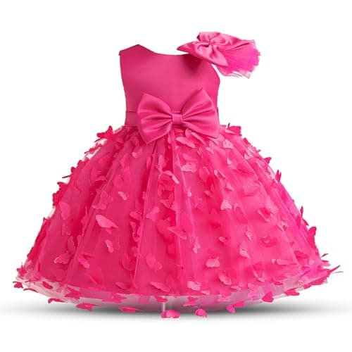 HNXDYY Baby Girl Birthday Party Tutu Dress Toddler Girl 3D Butterfly Applique Pageant Ball Gown (1-2 Years,064 Hot Pink-C) Size 90
