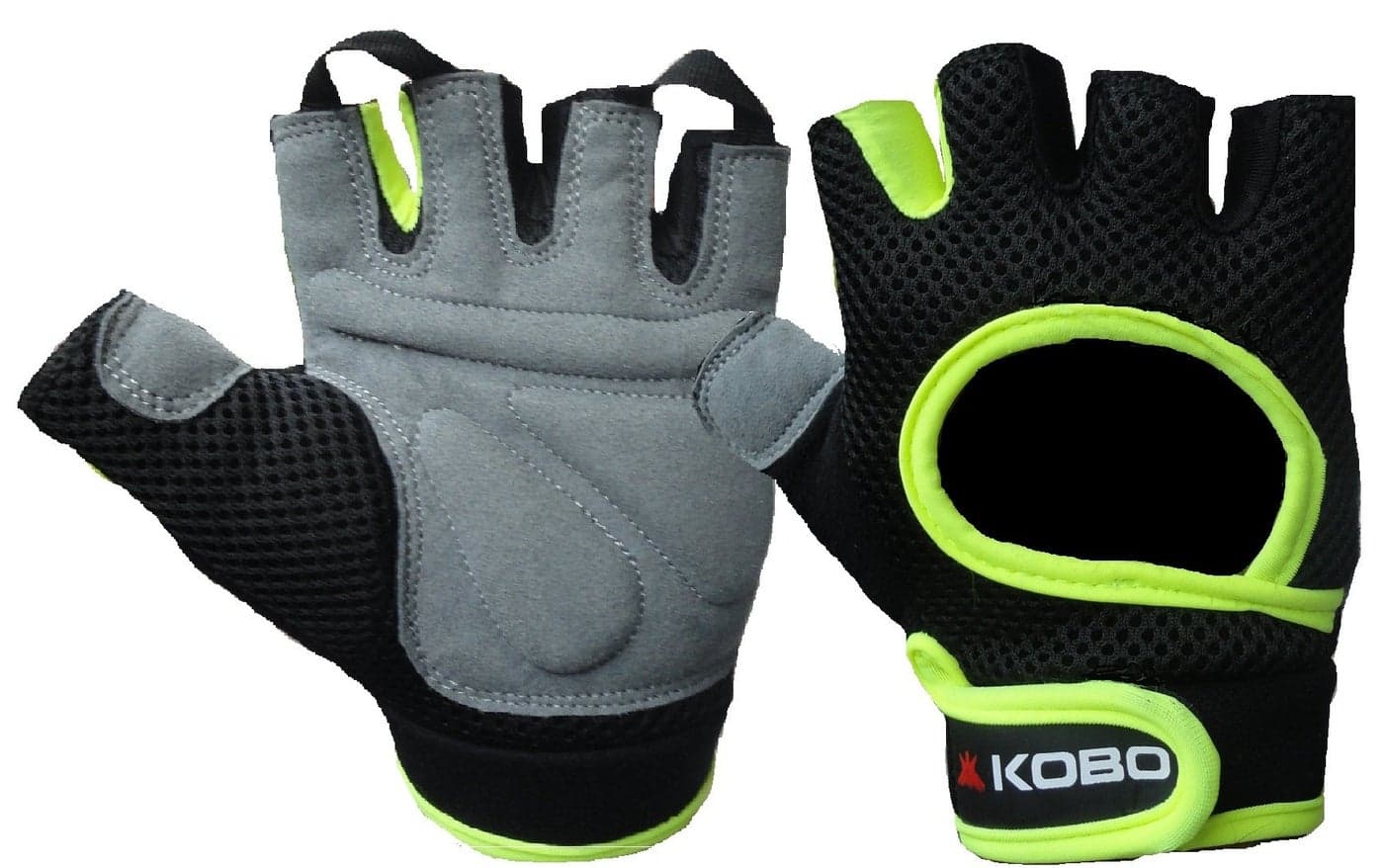 Kobo WTG-03 Leather Gym Gloves, Small (Black/Fluorescent Green)