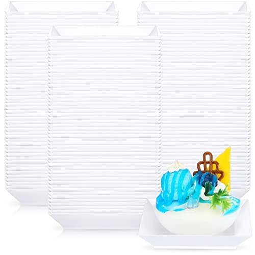 Zhehao 100 Pcs Plastic Dessert Appetizer Plates Disposable, 3.6 x 3.6 Inch Small Square Plastic Dessert Cake Snack Plate for Wedding Birthday Bridal Baby Shower All Occasion Party (White)