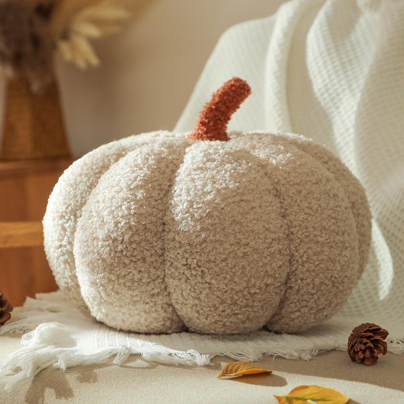 YRXRUS Halloween Pumpkin Pillows Off White Pumpkin Shaped Throw Pillows Gifts Fall Room Decoration Small Cute Halloween Pillow Teddy Fleece Small Cute 4x7 Inches Pillow for Natural Decor