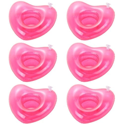 6 Pack Inflatable Pink Heart Drink Holder LIYDE Drink Floaties Floating Drink Holder for Swimming Pool Drink Holder for Pool Party Decorations Pool Accessories for Adults