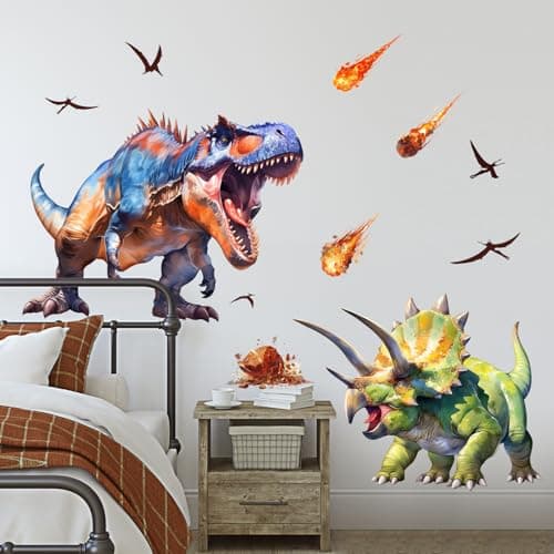Supzone Large Dinosaur Wall Decals for Kids Room Tyrannosaurus Triceratops Dino Wall Stickers for Boys Bedroom Living Room Baby Nursery Wall Art Decor
