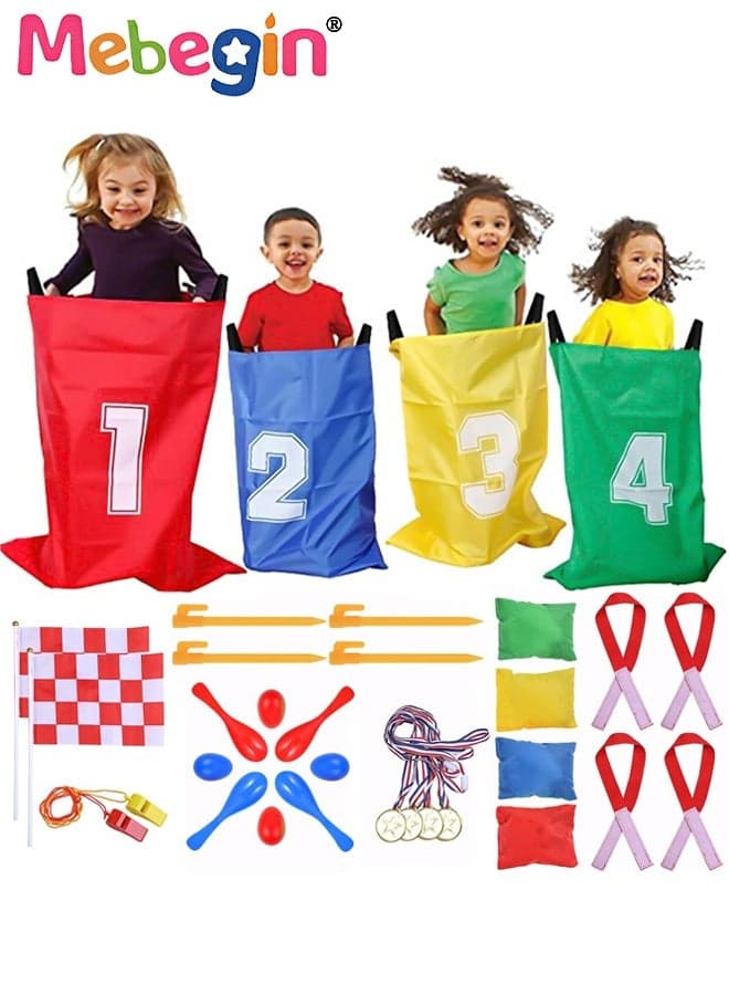 4 in 1 Outdoor Games Kit with Potato Sack Race Bags, Bean Bag Toss, Medals and Other Rich Accessaries, Fun Traditional Field Day Games, Creative Group Outdoor Games, Suitable for Backyard, Party, Lawn, School and Outside Activities