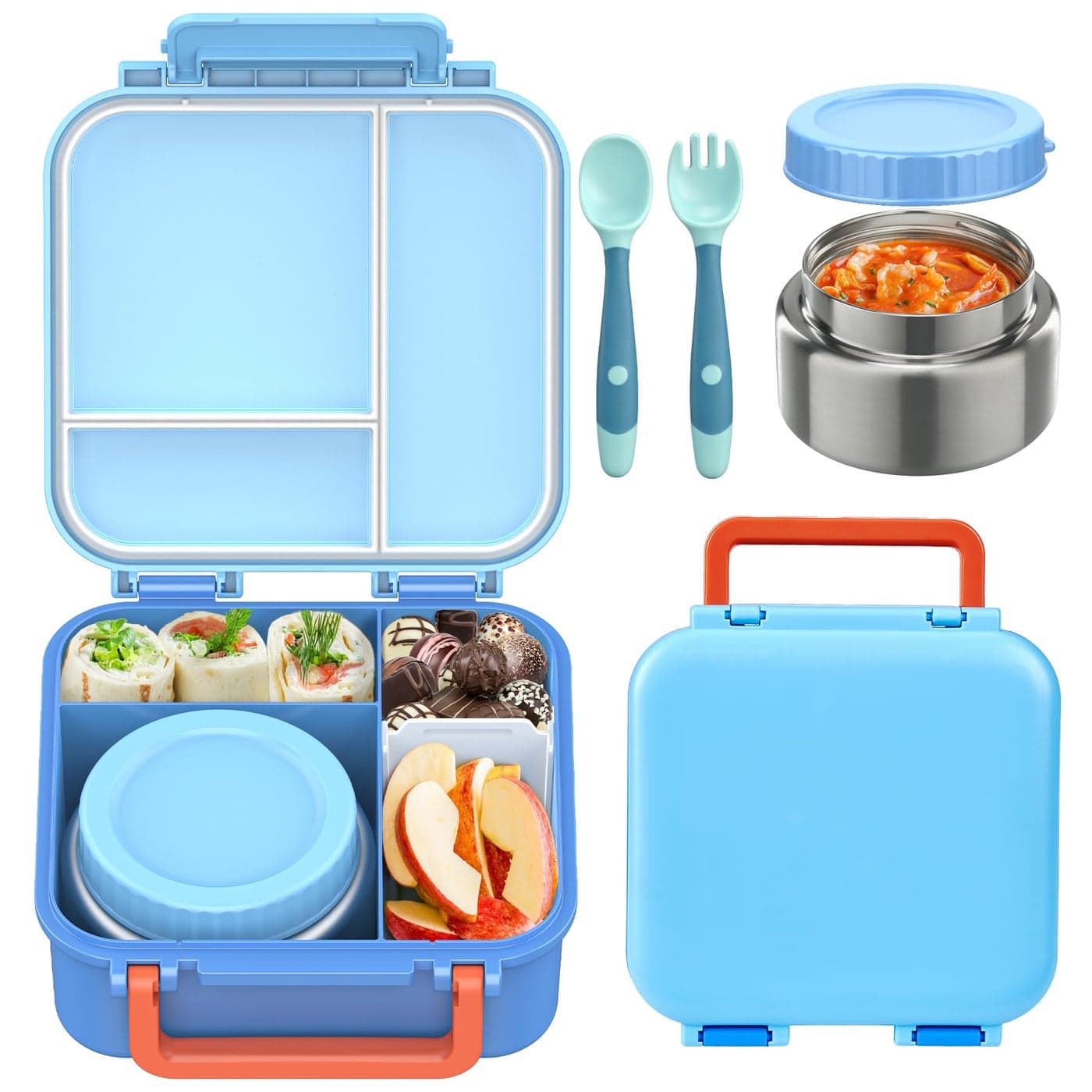 BEAQUEE Bento Box for Kids with Soup Thermos9oz Kid Bento Lunch Box with Leak Proof Insulated Food Jar Hot Cold Lunch Container Set for School Girls Boys 4Compartments PinkPurple