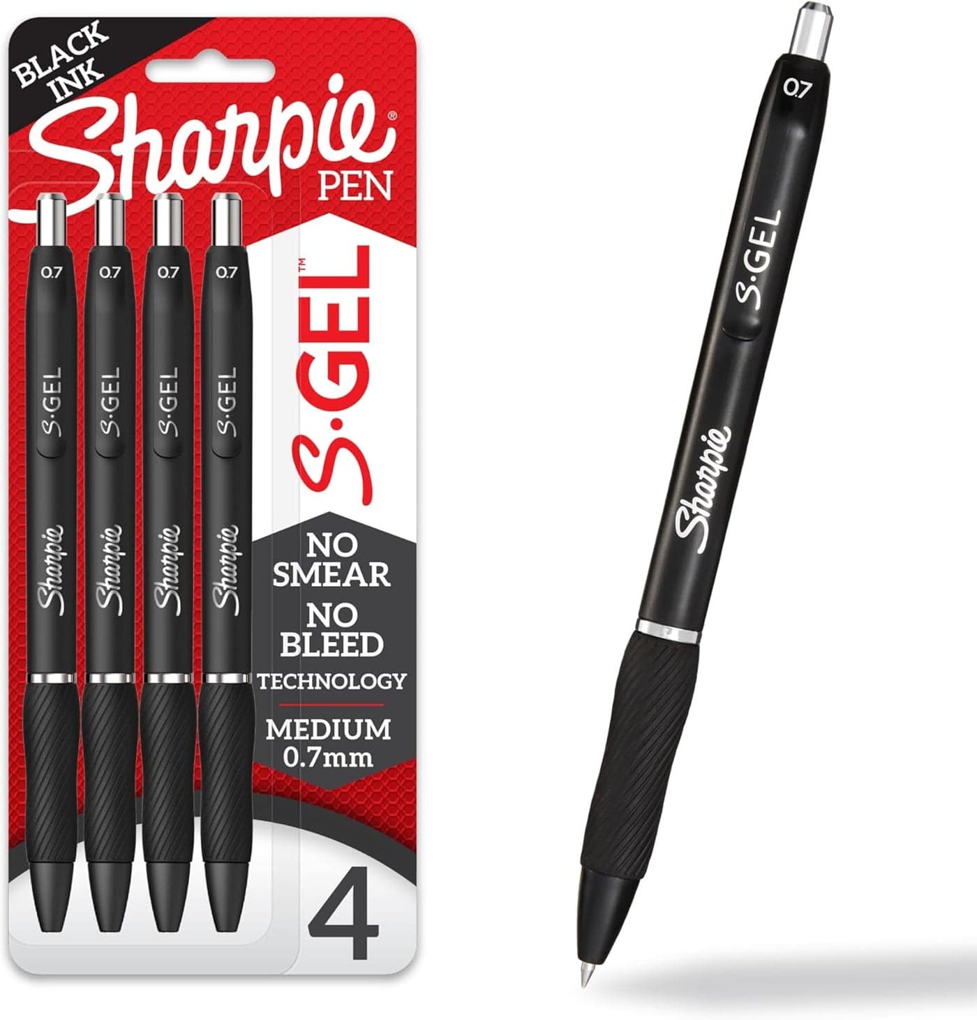SHARPIE SGel Gel Pens Drawing Pens Gel Ink Pens for Journaling Writing Pens Coloring Pens Medium Point Pens 07mm Black Ink Gel Pen 4 Count