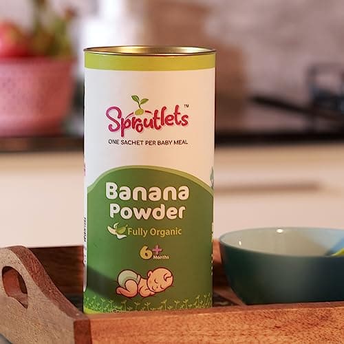 Sproutlets Raw Banana Powder - Kerala Banana Nenthran Organic Natural Healthy Weight Gain Grandma's recipe For Babies 300gm (20 Sachets / 20 Baby Meal)