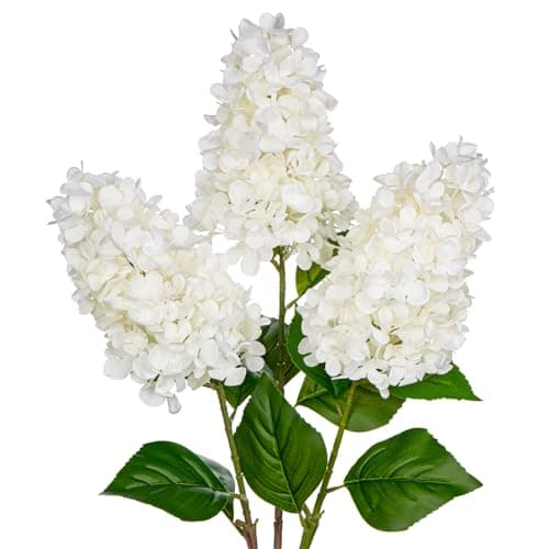 Arborus 3PCS Fake Flowers Hydrangea Artificial Flowers 28 Long Stem White Faux Flowers for Vase Real Touch Silk Flowers Dcor for Floral Arrangement Home Farmhouse Office Hotel Decoration