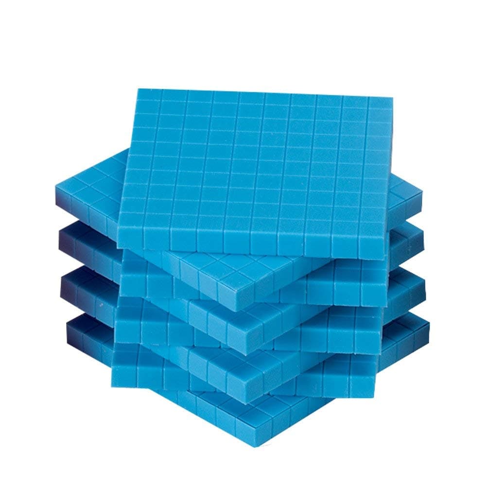 hand2mind Blue Plastic Base Ten Blocks Flats Set Place Value Blocks Counting Cubes for Kids Math Base Ten Blocks Classroom Set Math Blocks Kindergarten Base 10 Math Manipulatives Set of 10