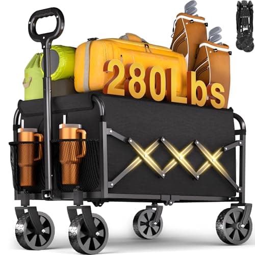 Wagons Carts Foldable 280Lbs Collapsible Wagon Cart with Wheels Portable Folding Wagon Lightweight for Camping Sports Travel Picnic Groceries Shopping