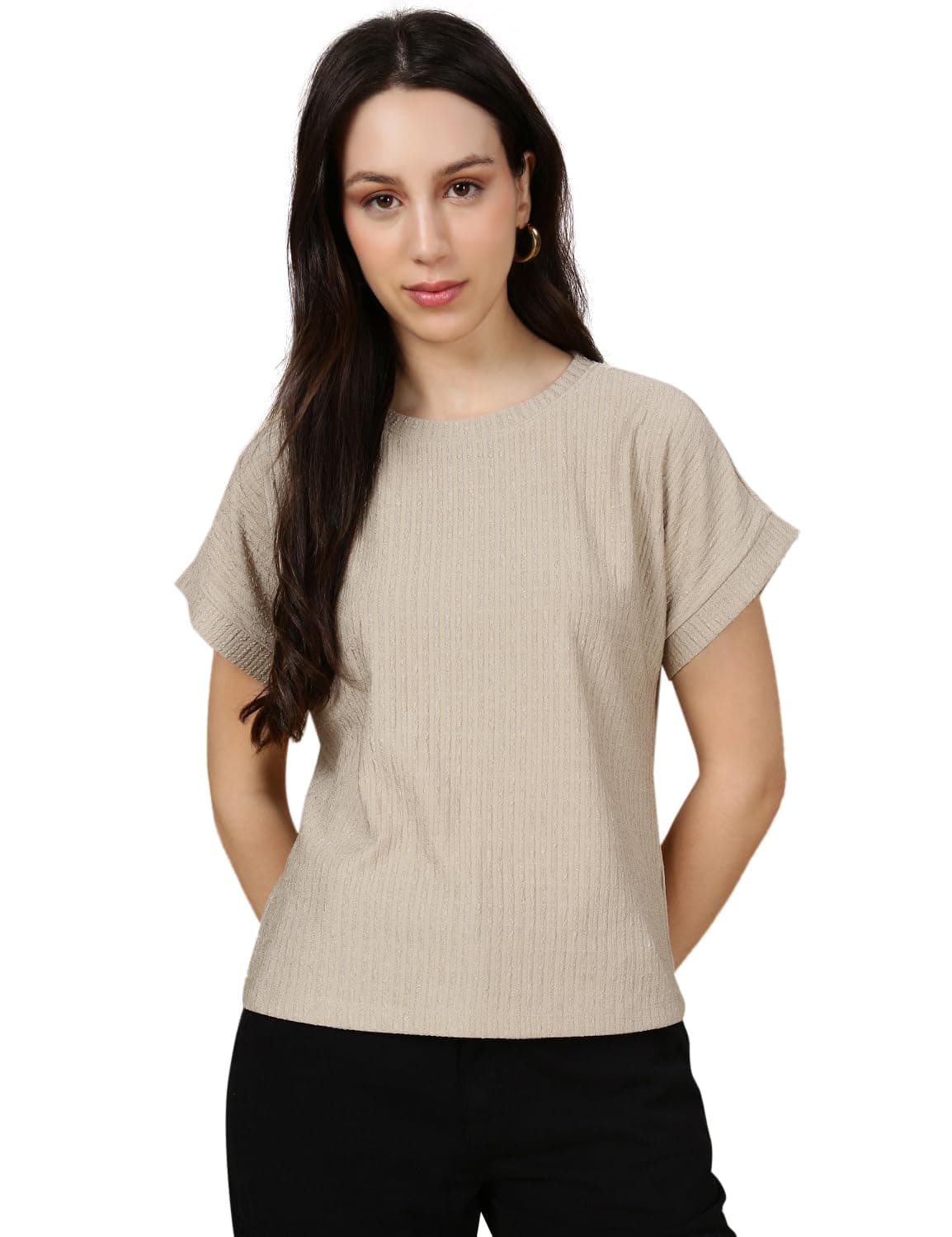 FYLTR Women's T-Shirts (FYLSS25WKT-1402-Malibu Beige-2XL)