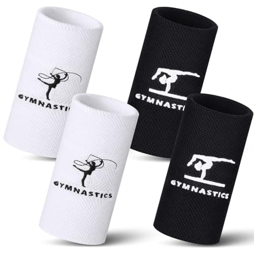 WinnerWhy 2 Pairs 5.25 Inch Gymnastics Wristbands for Grips for Girls Comfortable Cotton Wrist Bands Sweat Band Long Gymnastics Wrist Sweatbands for Female Gymnasts, Black and White