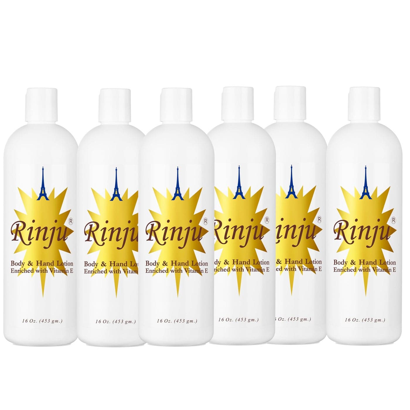 Rinju Body Hand Lotion Case of 6 NonGreasy Lotion for Women Men 16 oz Cacao Butter Lotion for Extremely Dry Skin Vitamin E Moisturizer Soothes Softens Skin