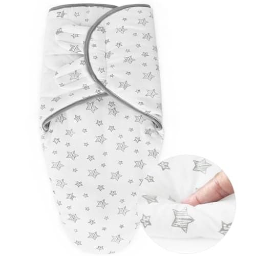 Biloban Baby Swaddles 0-3 Months for Boy Girls, Warm Quilted Baby Swaddle, Newborn Swaddle, Adjustable Swaddle Blanket, Lovely White Stars, 1 Pack