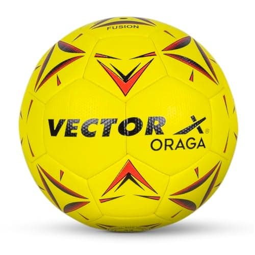 Vector X 32 Panel ORAGA Embossed PU Thermofused Indoor/Outdoor Futsal Football with Latyex Bladder, Yellow-Red, Size 4, Suitable for Match and Training for Adut and Kids 10-14 Years