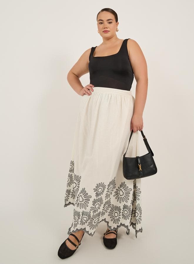 Plus Size Embroidered Hem Maxi Skirt
