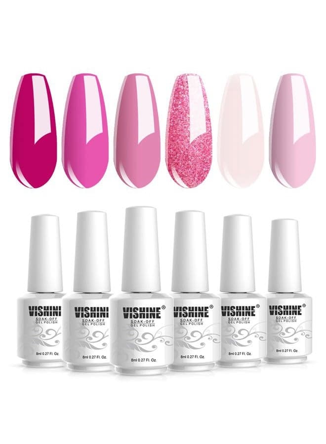 Gel Nail Polish Kit Soak Off 6pcs Pink Nail Polish Nail Art Manicure New Starter Gift Set 8ml