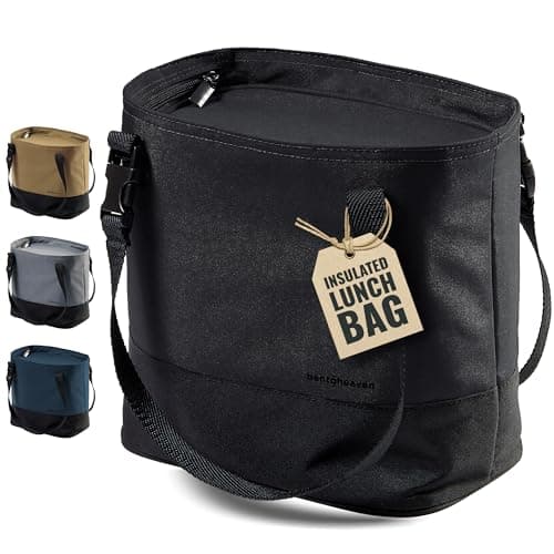 Bentoheaven Insulated Lunch Tote for Work - Durable Materials, Variable Strap/Handle, Wide Opening - Cooler Lunch Bag for Women & Men - Fits all major Bento Lunch Boxes and Other Containers (Black)