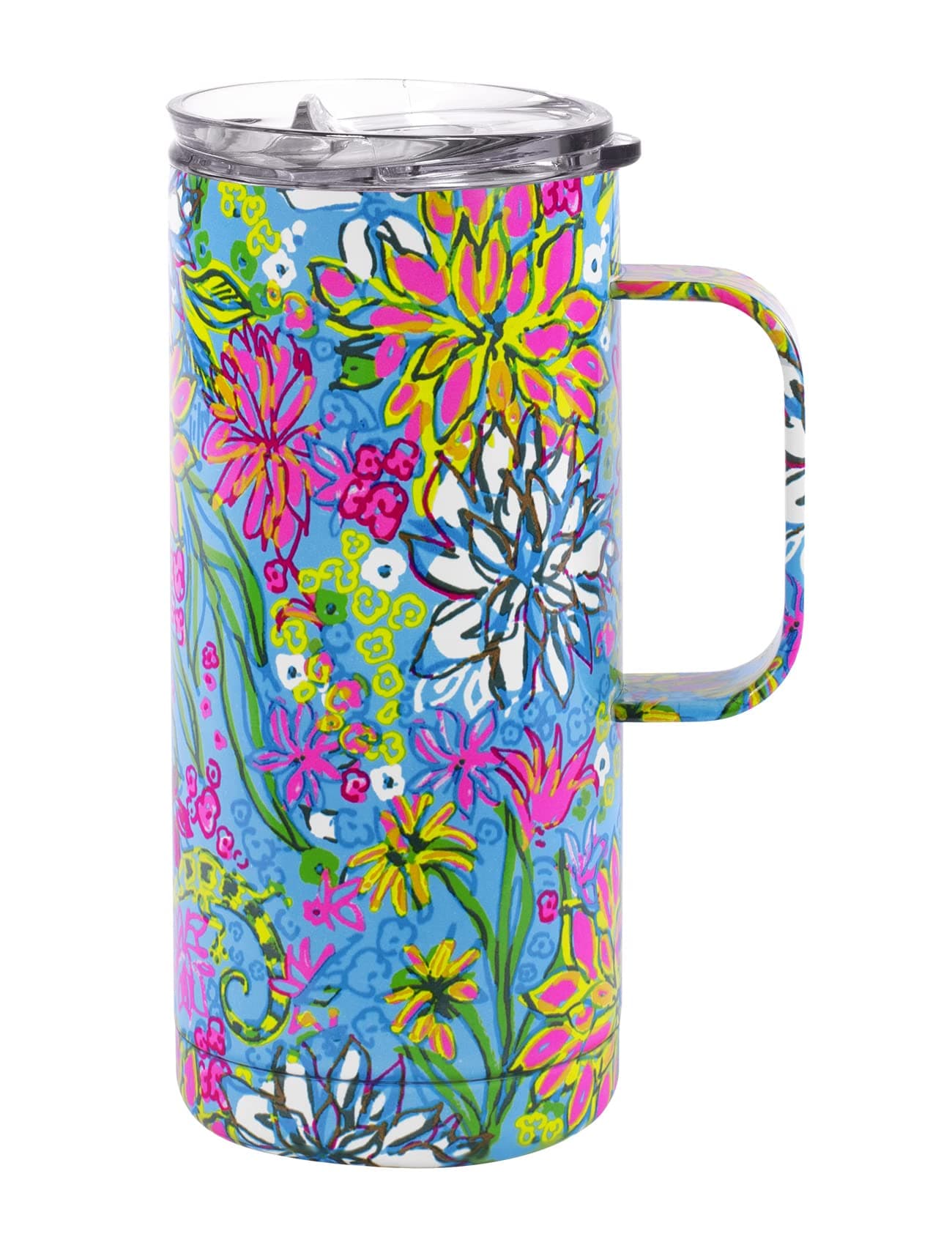 Lilly Pulitzer 16 Oz Travel Mug with Handle and Lid Stainless Steel Insulated Coffee Tumbler Double Wall Metal Cup Walking on Sunshine