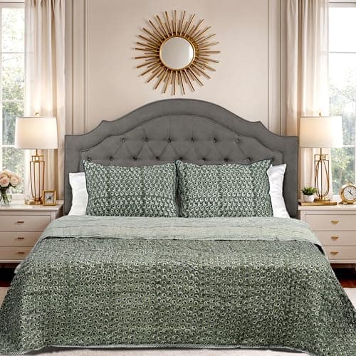 Ridhi Block Print Reversible Cozy Quilt Basil Green Queen 90" x 96" Lightweight Blanket for Sofa, Couch, Bed Soft Breathable Comforter Handmade Bedspread Duvet for Farmhouse, Home, Winter