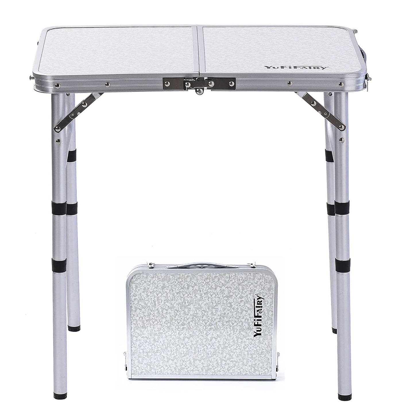 YUFIFAIRY Small Folding Table Portable 24L x16W Foldable Camp Table with 3 Adjustable Height Indoor Outdoor Lightweight Aluminum for Outdoor Cooking Picnic 3 Heights