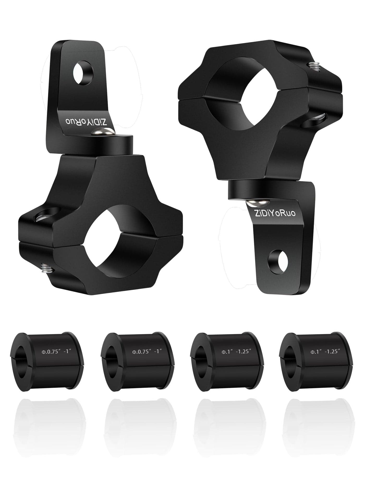 ZIDIYORUO Light Bar Mount for ATV- 360° Solid Aluminum Alloy Bracket for Fog LED and Driving Lights. Fits 0.75"-1.5" Bars, Set of 2pcs, ATV Motorcycle Light Bar Mount Bracket Tube Clamp