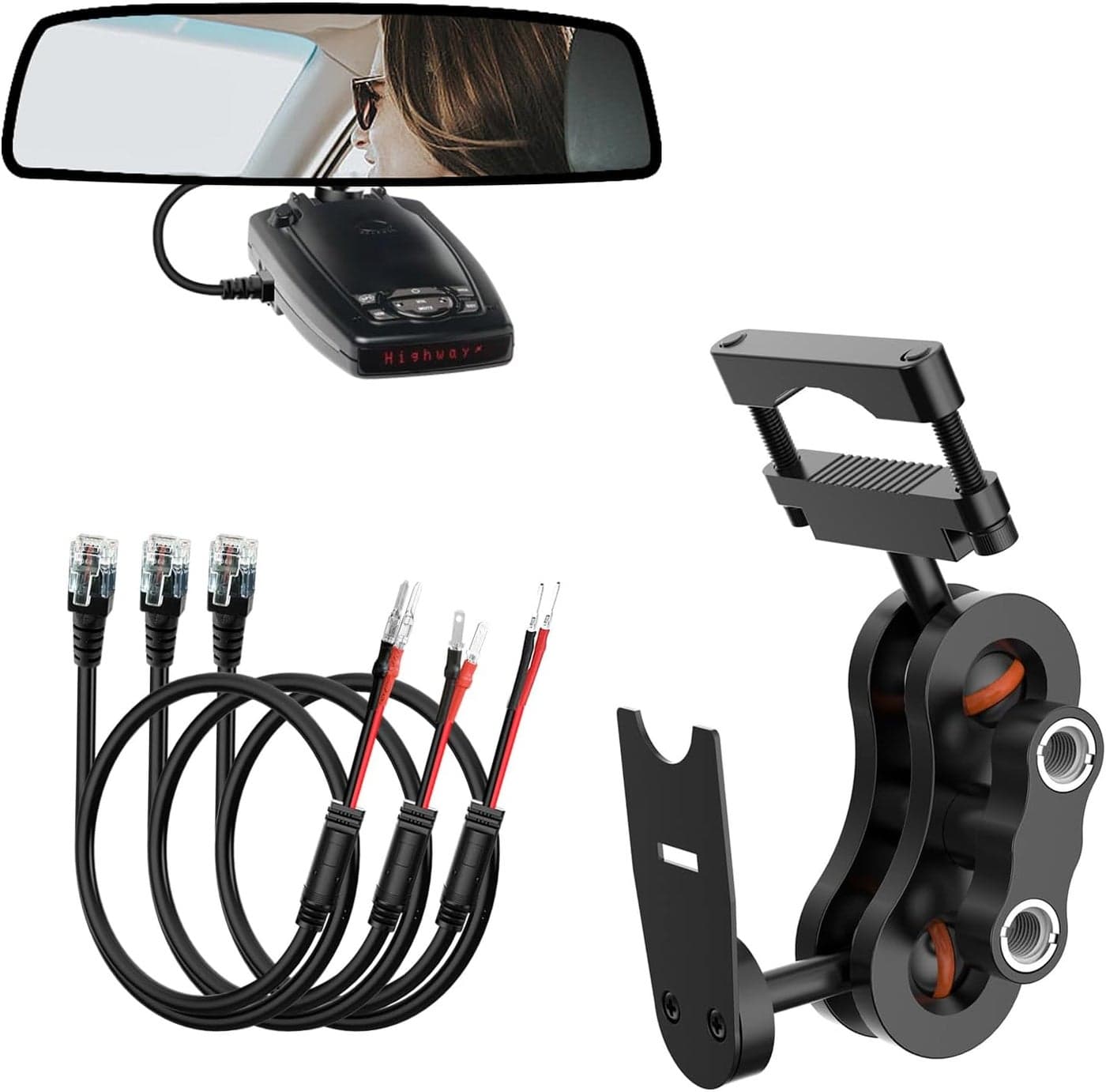SDSACZMU Radar Detector Mount with Hard Wire Power Cord Kit for Escort Beltronics Vector Rocky Mountain Phantom-T
