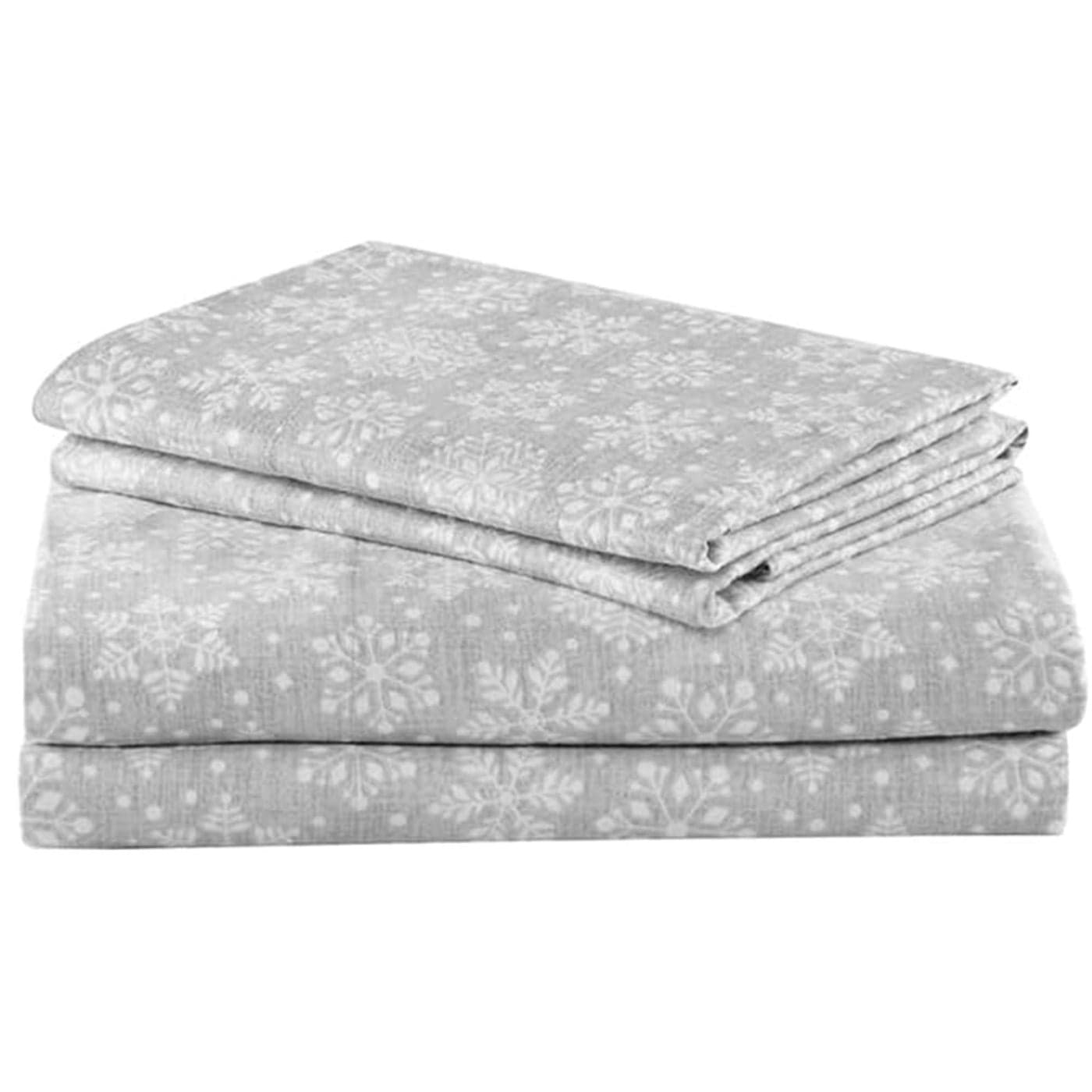 Comfort Spaces Cotton Flannel Breathable Warm Deep Pocket Sheets with Pillow Case Bedding Cal King Grey Snowflakes 4 Piece