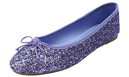 FEVERSOLE Womens Sparkle Memory Foam Cushioned Colorful Shiny Ballet Flats Glitter Lavender Purple Size 85 M US