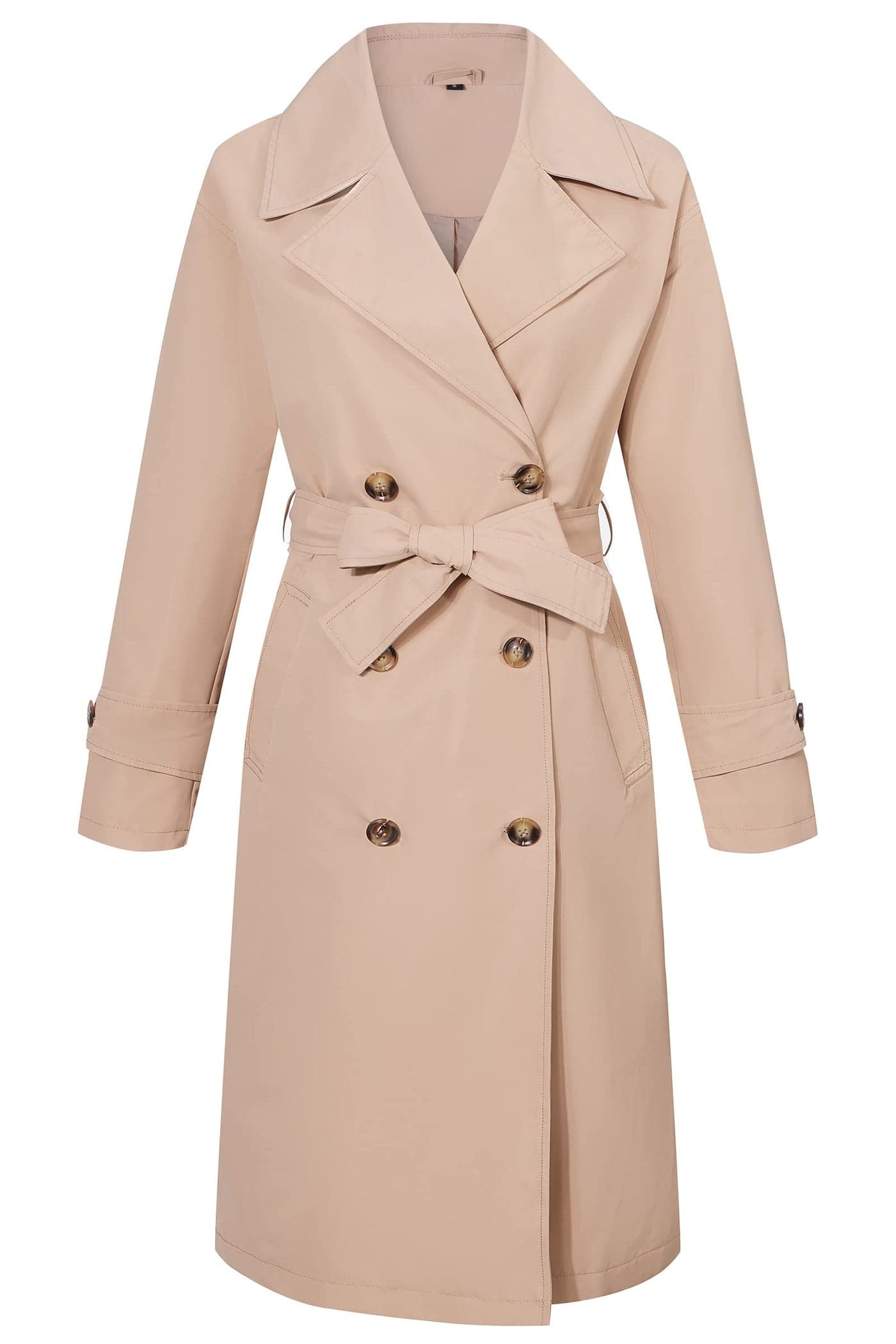 RISISSIDA Trench Coats for Women Long Double Breasted Spring Fall Waterproof Rain Jacket Overcoat Beige M