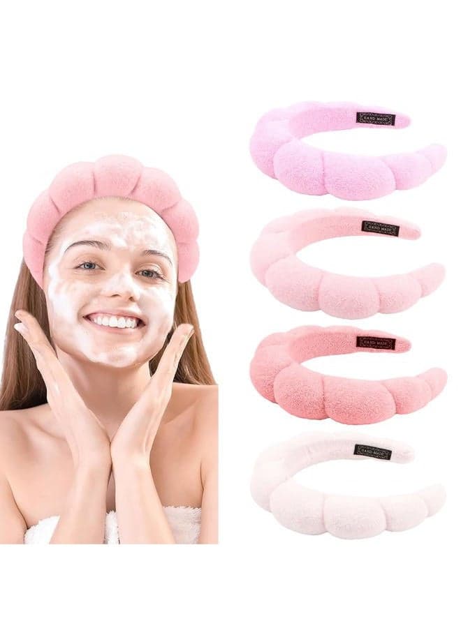 4 PCS Spa Headband Pink Skincare Headband Makeup Headband Face Wash Skin Care Make Up Cute Preppy Teen Girl Gifts Trendy Stuff Aesthetic Bachelorette Party Favors Valentines Day Christmas