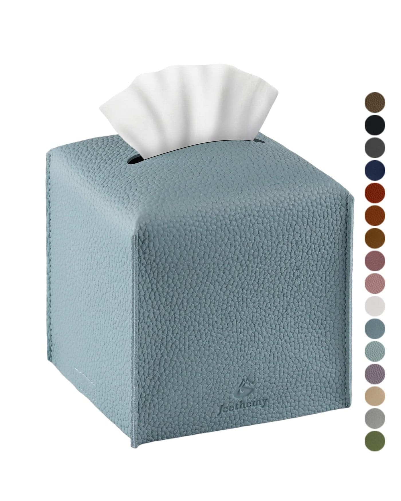 Tissue Box Cover, Jeethemy Square PU Leather Tissue Box Holder, Modern Tissue Case Facial Paper Organizer Dispenser,5X5X5'',Single Blue