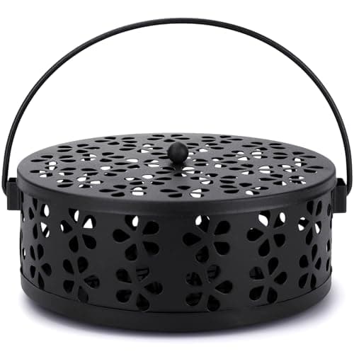 Mosquito Coil Holder Indoor Outdoor Portable Incense Coil Burner for Patio Camping (Black)