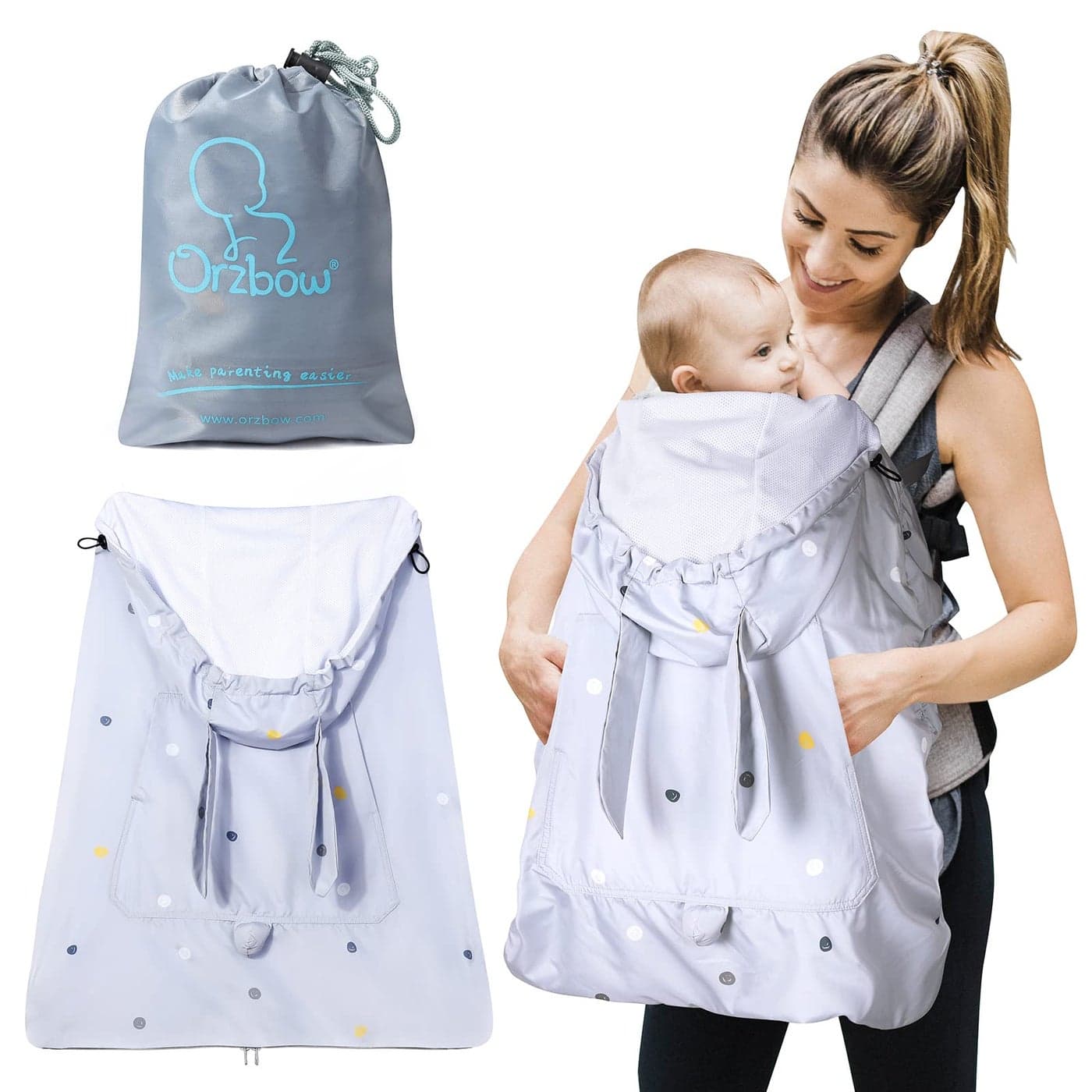 Orzbow Autumn Baby Carrier Cover Universal Waterproof Windproof Breathable Infant Carrier Rain Cover with Sun Hood Baby Sling Cover with Hood and Zipper for Spring Autumn Summer Grey Rabbit