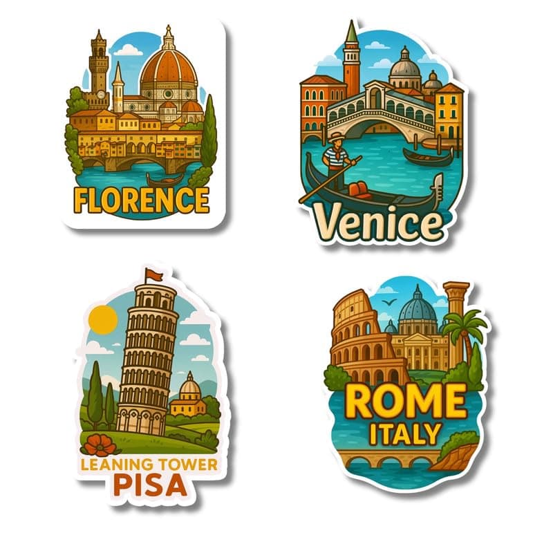 Regalo Casila Italy Fridge Magnet Set 4 Piece Souvenir Gift for Tourists Rome Venice Florence Pisa Fridge Magnet for Kitchen Office Travel Keepsake Decor