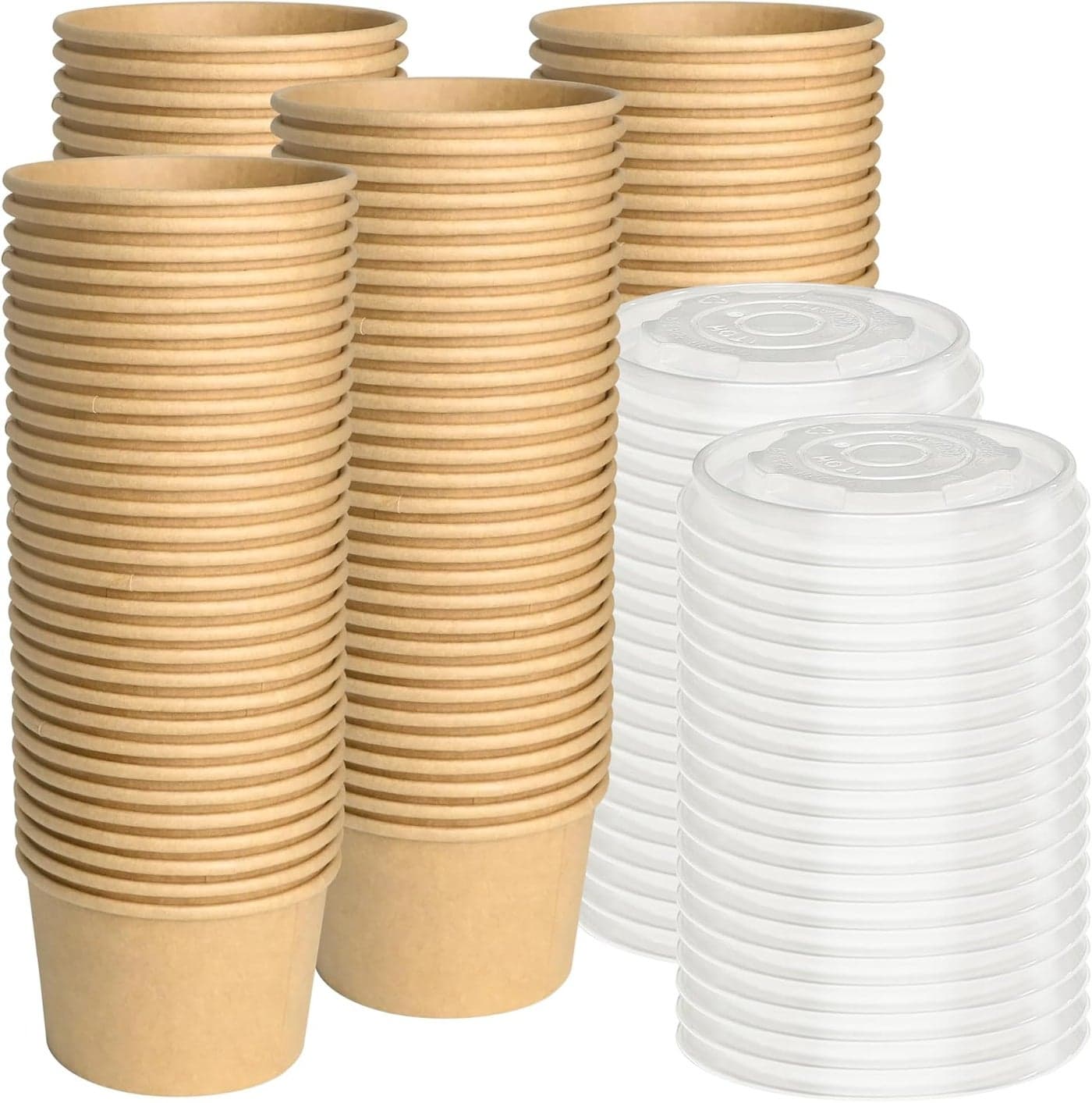 ESSENTIAL Paper Ice Cream Cups with Lids 120pcs 8oz Disposable Dessert Bowls with Lids for Hot or Cold Food Paper Snack Containers for Sundae Frozen Yogurt Soup Brown