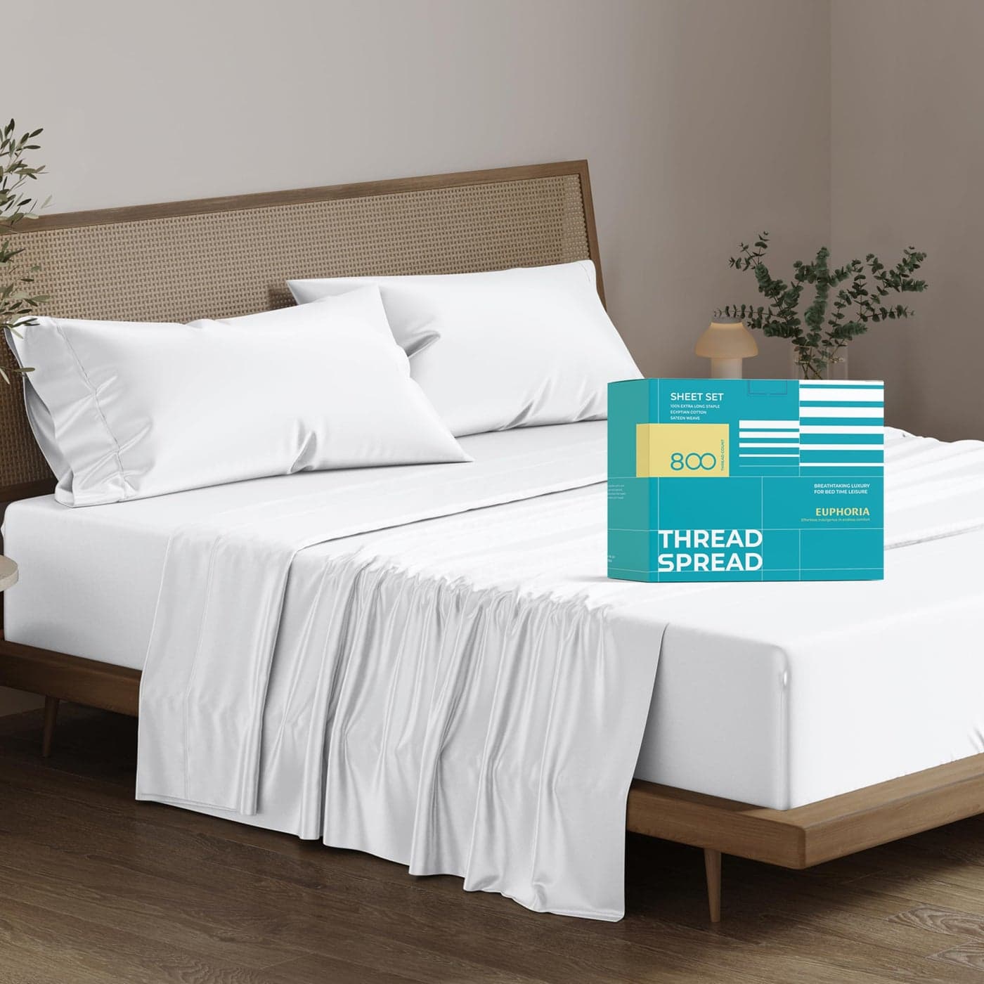 THREAD SPREAD 100 Pure Egyptian Cotton California King Size 800 Thread Count 4 PC Luxury White Cal King Sheets 16 Deep Pocket Hotel Sheets Sateen Weave Extra Soft Cooling