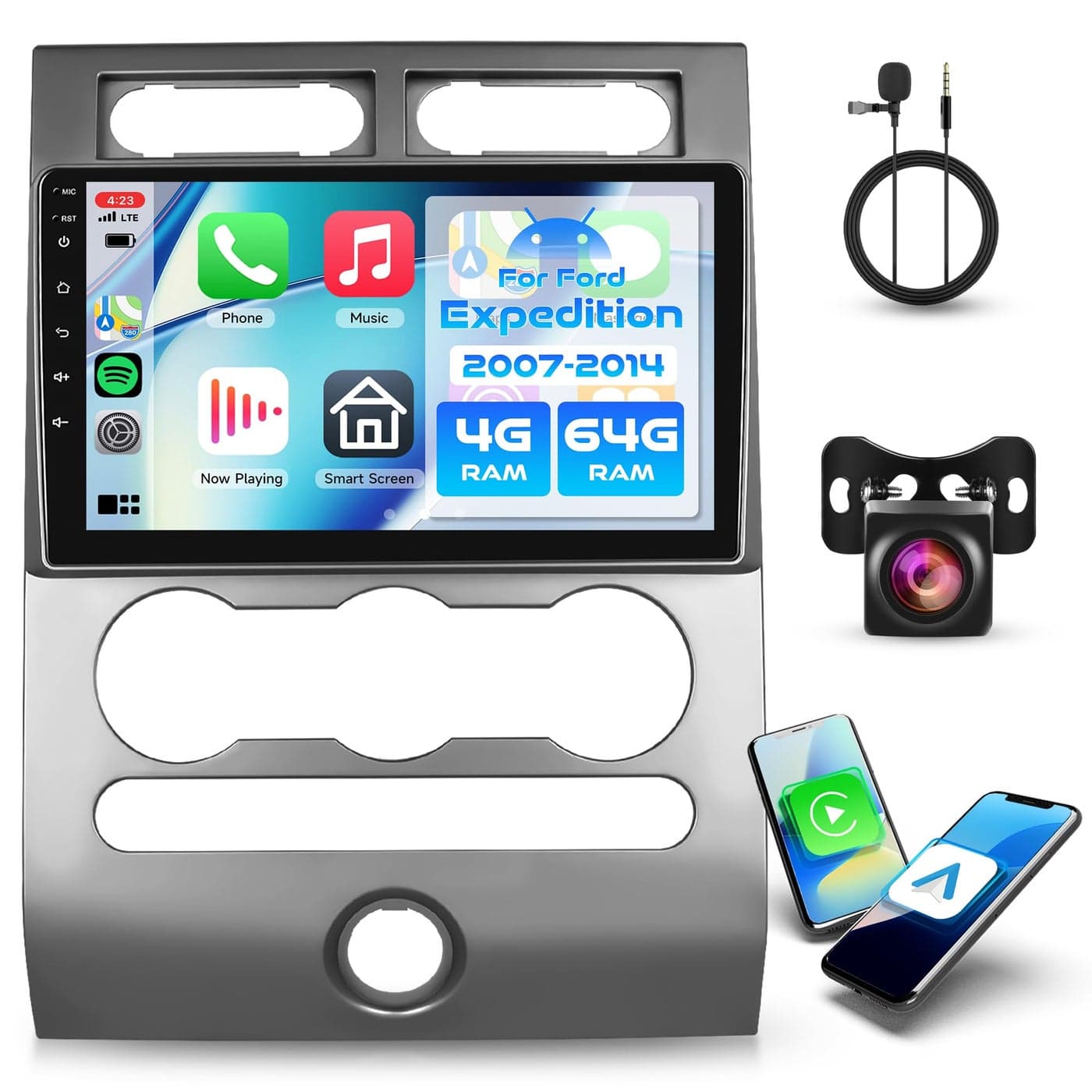4G 64G Android Car Stereo Radio for Ford Expedition 20072014 Manual AC Wireless Carplay Android Auto 9 Touchscreen Head Unit with Bluetooth GPS Mirror Link WIFI FMRDS DSP AHD Backup Camera SWC