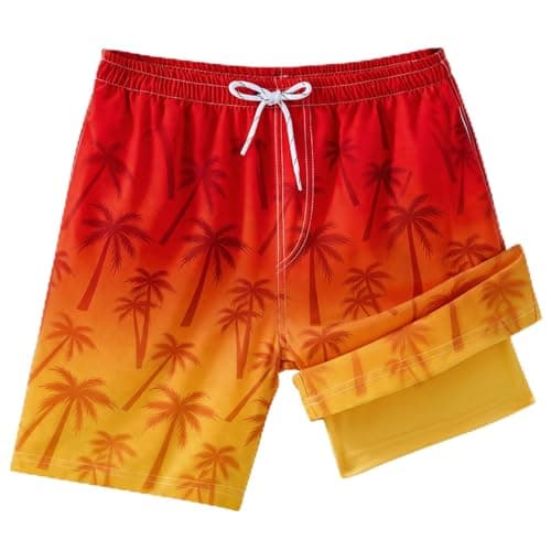 YGDSX Boys Swim Trunks with Compression Liner Boys Quick Dry 2 in 1 Swim Shorts Summer Beach Shorts Orange Yellow
