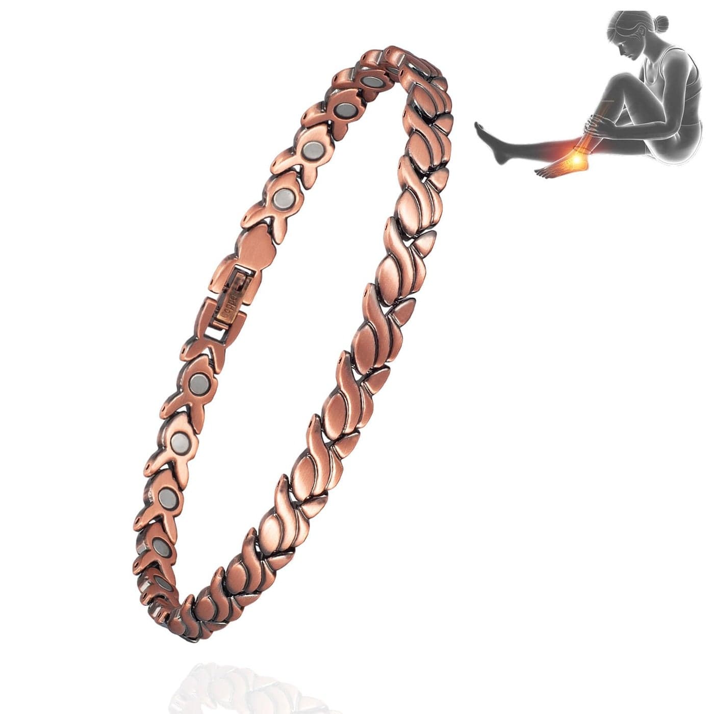 UtenoTureH Copper Magnetic Ankle Bracelet for Women for Arthritis 9999 Pure Copper Fishtail Design Magnetic Therapy Jewelry with Adjust Tool