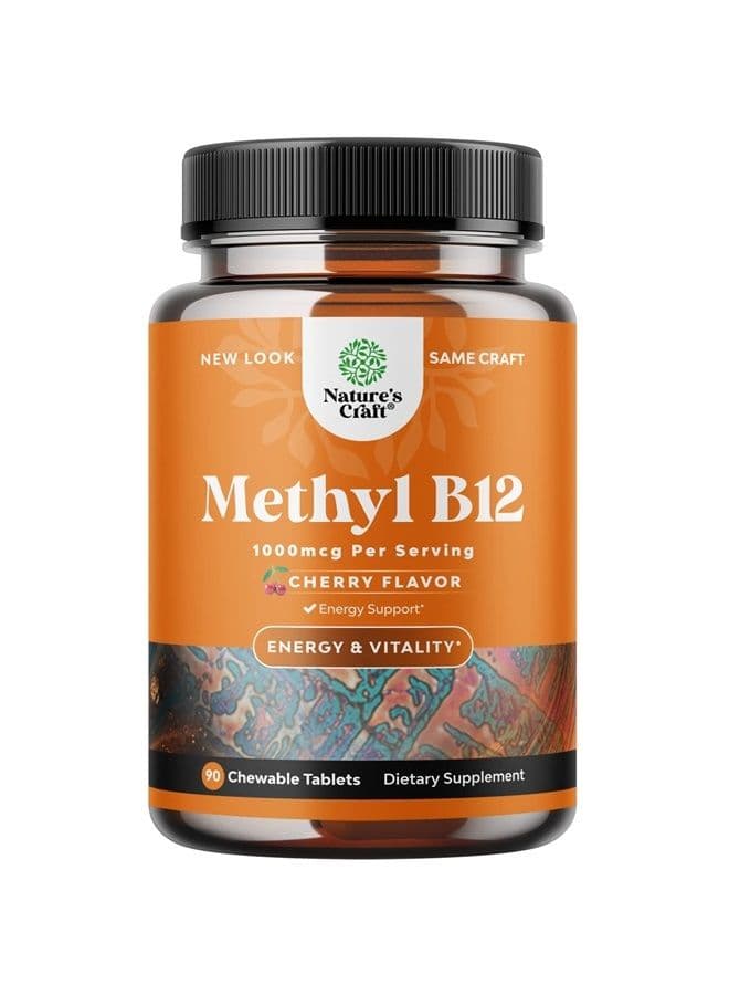 Chewable Vitamin B12 1000 mcg - Methylated B12 Vegan Vitamin for Brain Support Natural Energy - Bone Health Eye Care and Mood Boost with Hair Skin and Nails Halal Vitamins
