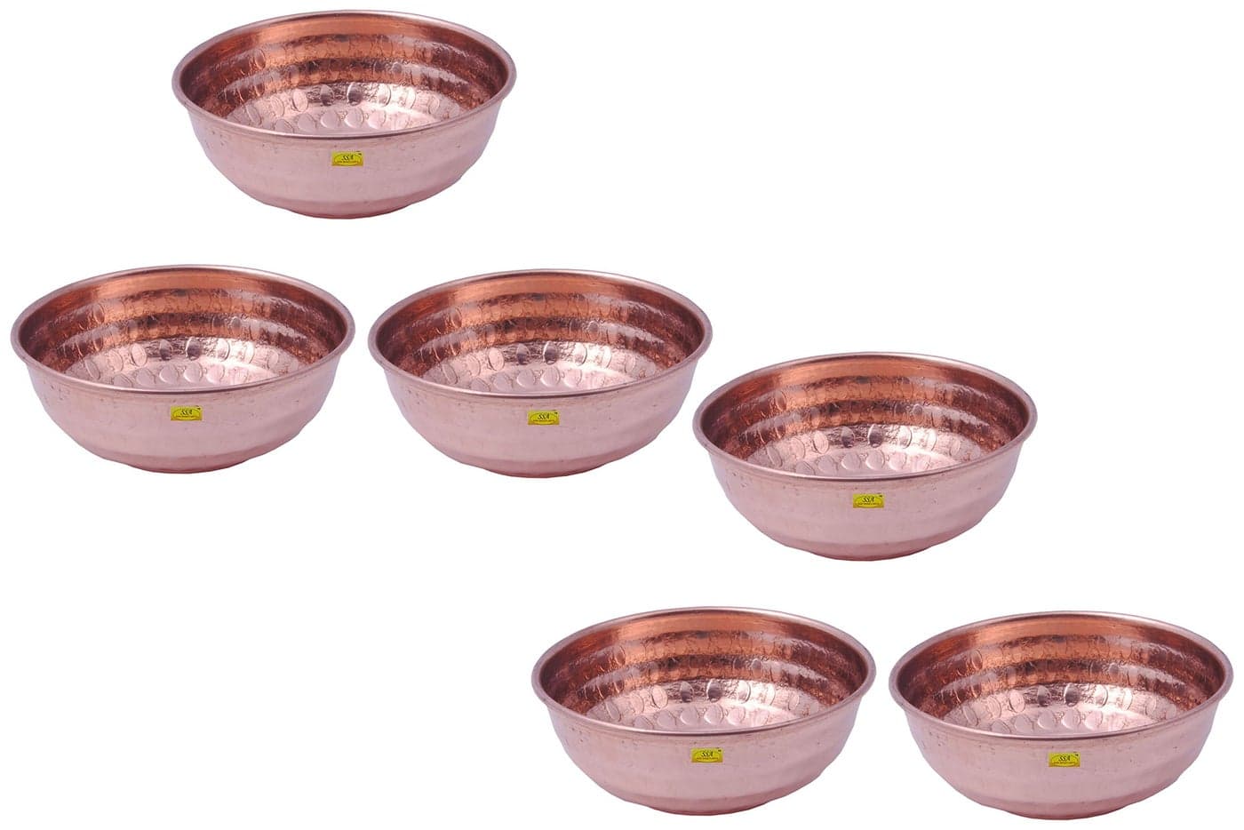 SHIV SHAKTI ARTS Handmade Pure Set of 6 Copper Bowl Hammered Design Bowl with Curved Shape Volume=125 ml