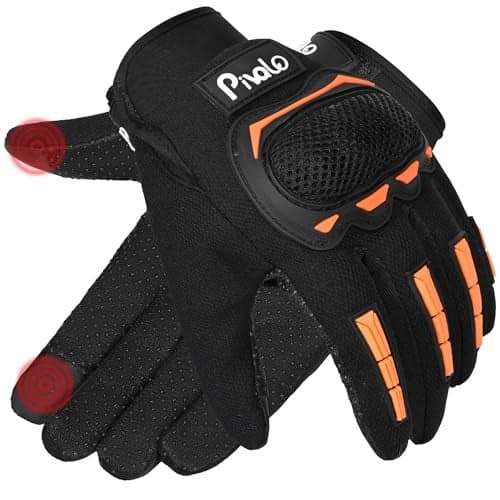 Pivalo Full Finger Bike Riding Gloves with Strong Knuckle Protective Shells Touch Screen Abrasion Resistant Breathable Mesh for Riders Motorcycle Cycling Climbing Hiking (Black & Orange, XL)