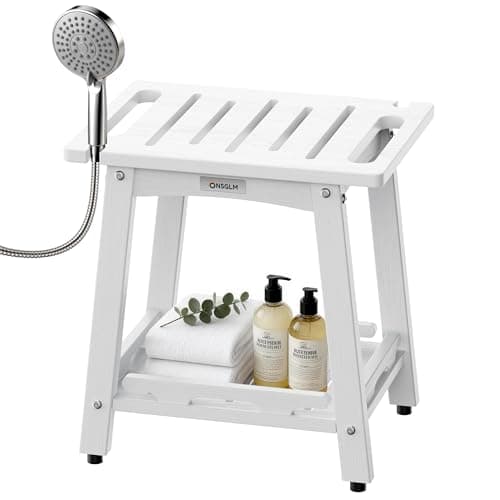 ONSGLM Shower Bench Seat, Non-Slip Shower Benches for Inside Shower to Sit on, HDPE Waterproof Shower Stool for Shaving Legs, Shower Chair with Adjustable Feet for Bathroom, Indoor/Outdoor Use, White