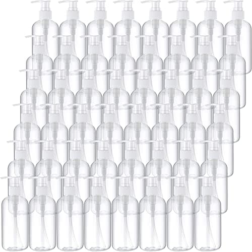 Eaasty 48 Pcs Pump Bottle Lotion Dispenser Refillable Shampoo Conditioner Hand Soap Dispenser Plastic Empty 8oz/250ml Clear Reusable Body Wash Container Bulk (Clear)